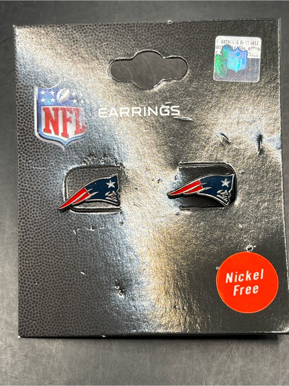 NFL New England Patriots Logo "Flying Elvis" Stud Earrings - Navy and Red
